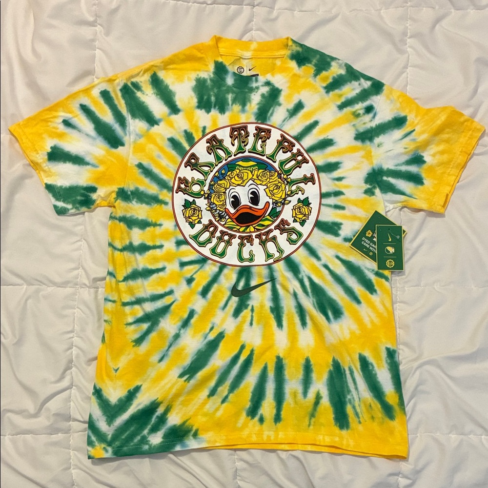 NWT!! Oregon Ducks x Nike Grateful Ducks Tie-Dye T-Shirt Yellow/Green Size S